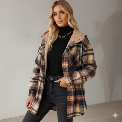 Hooded Plaid Fleece Jacket