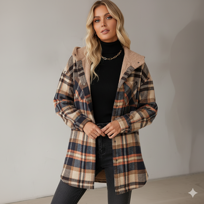 Hooded Plaid Fleece Jacket