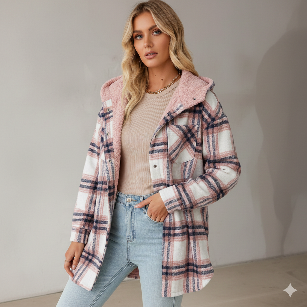 Hooded Plaid Fleece Jacket