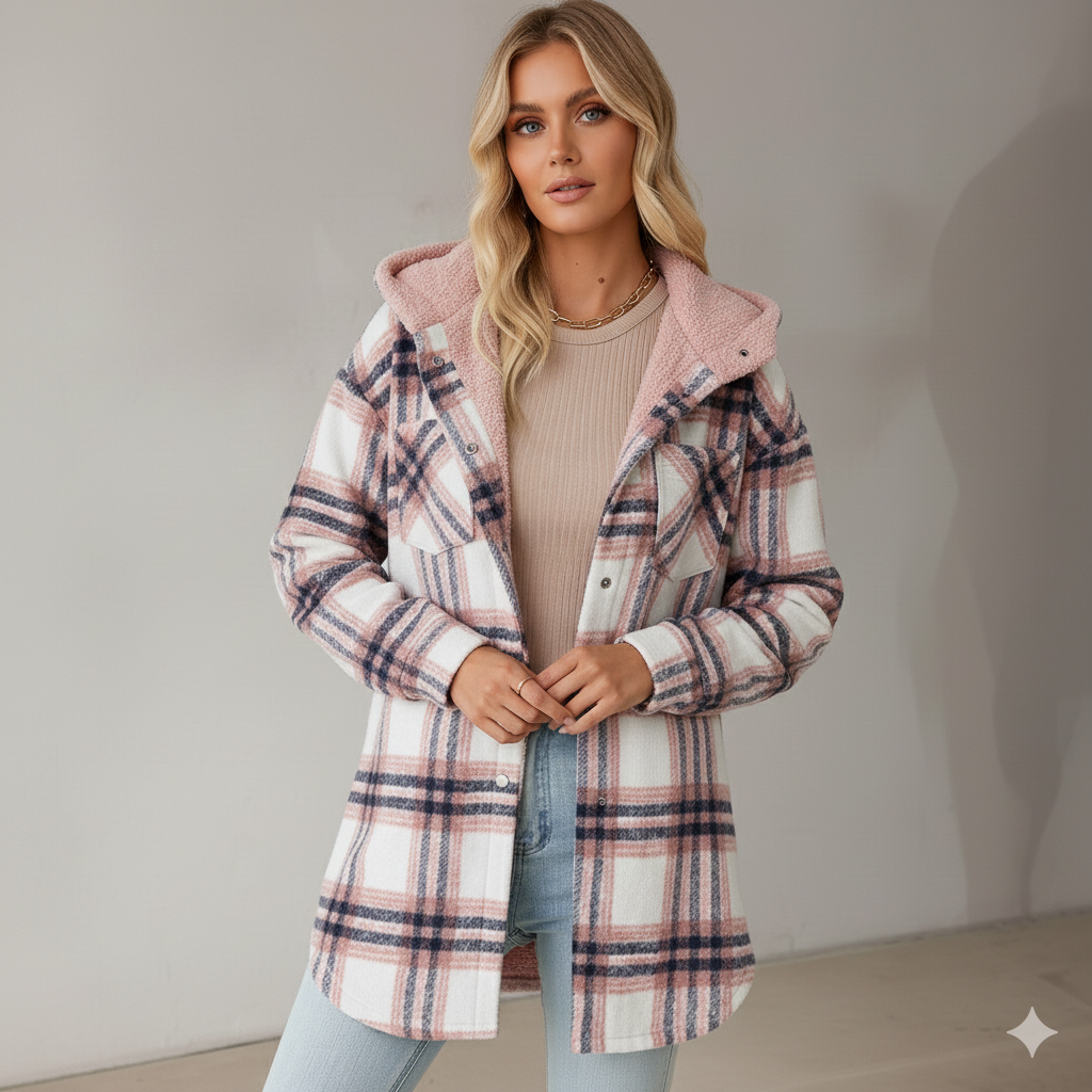 Hooded Plaid Fleece Jacket