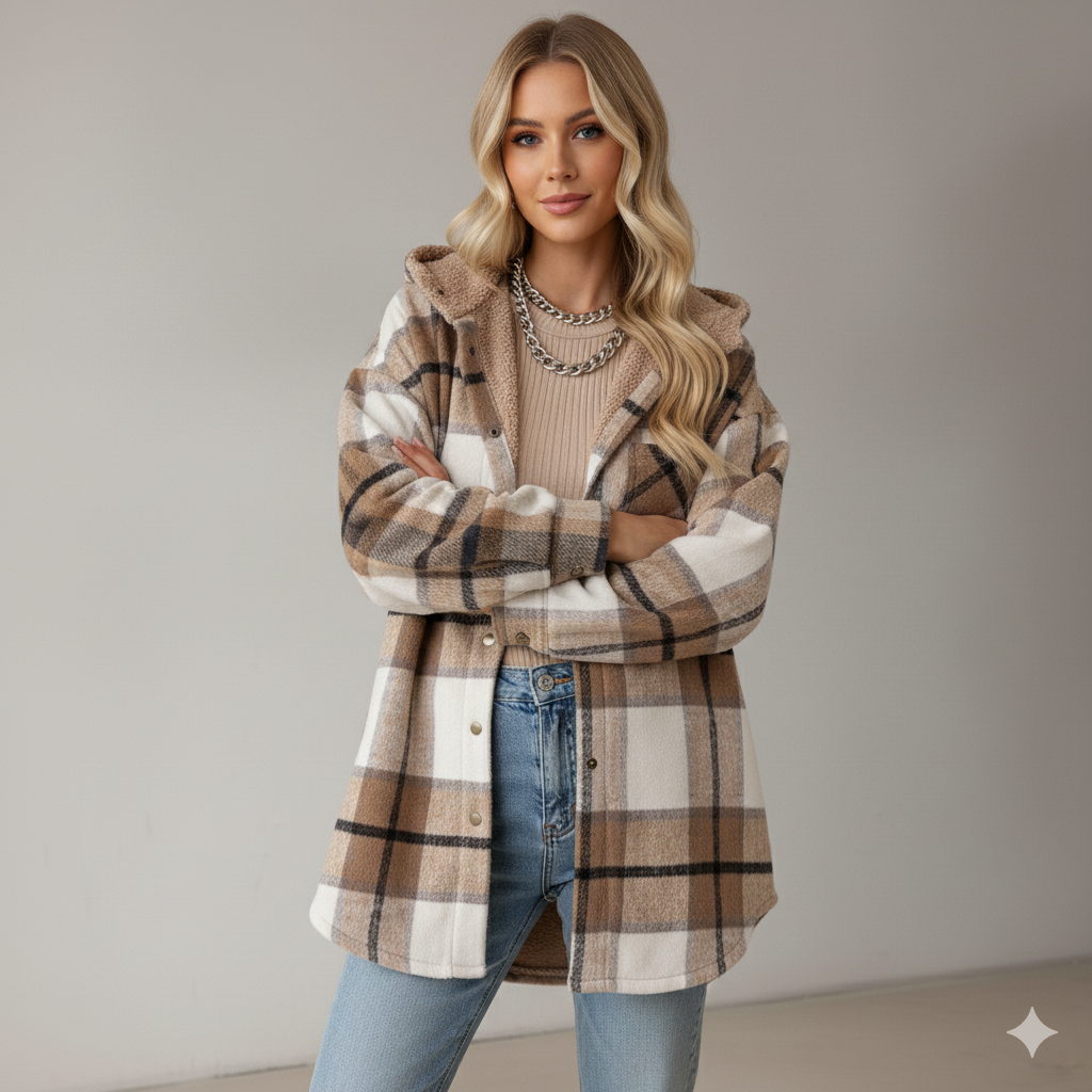 Hooded Plaid Fleece Jacket