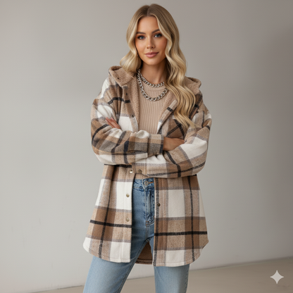 Hooded Plaid Fleece Jacket