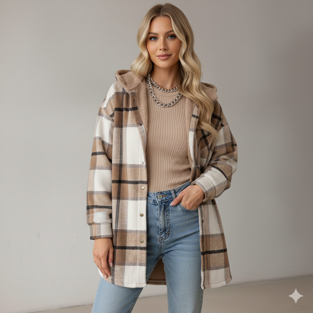 Hooded Plaid Fleece Jacket