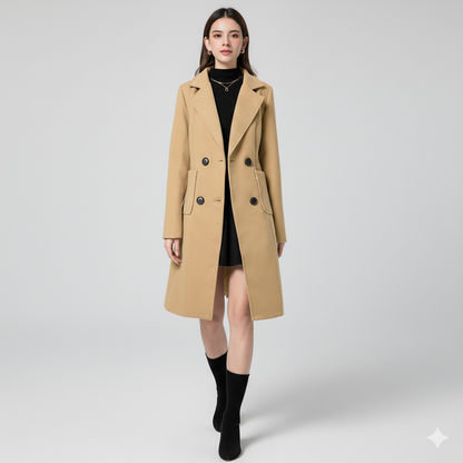 Double-Breasted Wool Blend Coat