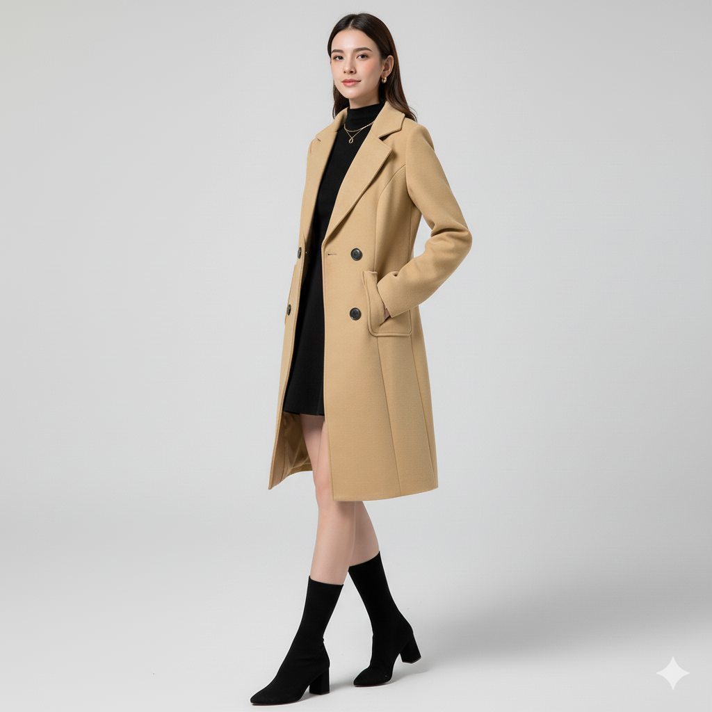 Double-Breasted Wool Blend Coat
