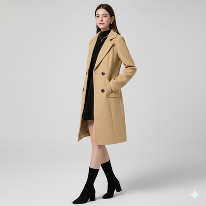 Double-Breasted Wool Blend Coat
