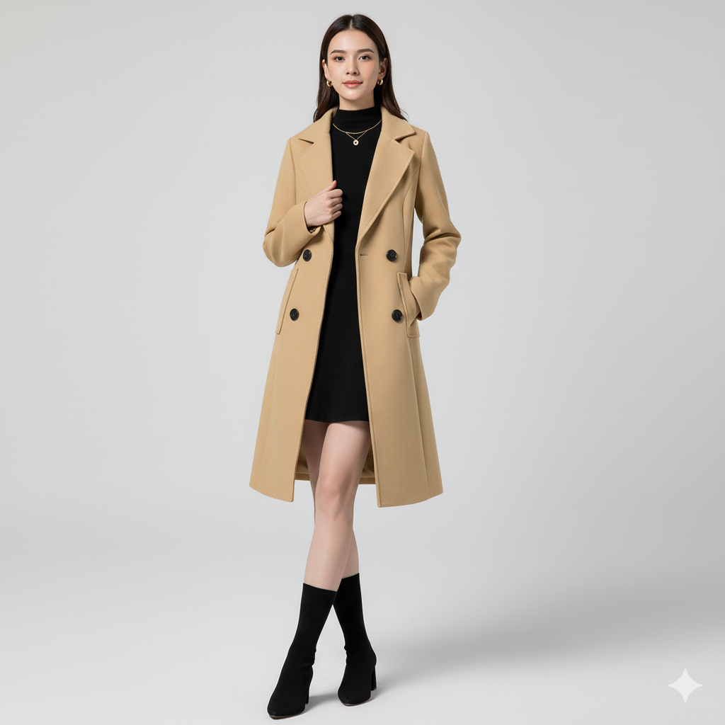 Double-Breasted Wool Blend Coat
