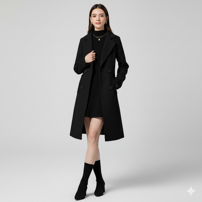 Double-Breasted Wool Blend Coat