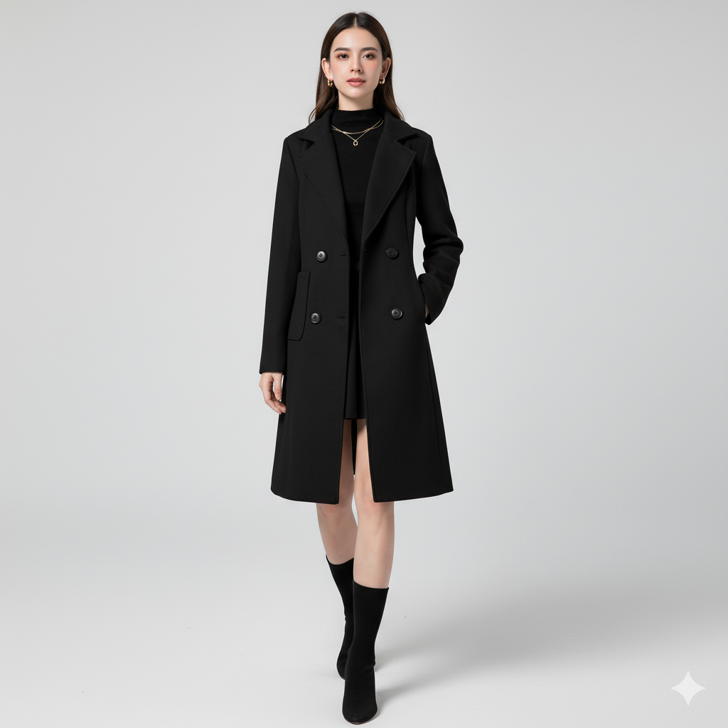 Double-Breasted Wool Blend Coat