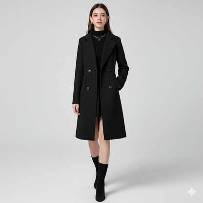 Double-Breasted Wool Blend Coat