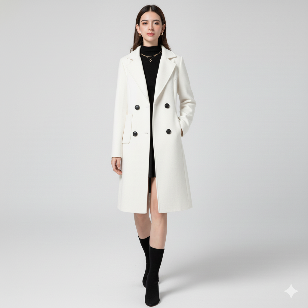 Double-Breasted Wool Blend Coat