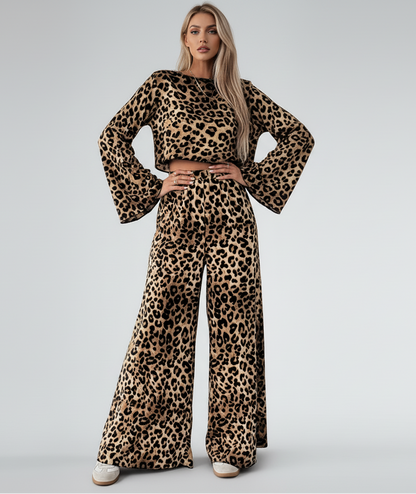 Leopard Print Wide Leg Suit Set