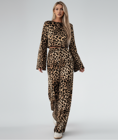 Leopard Print Wide Leg Suit Set